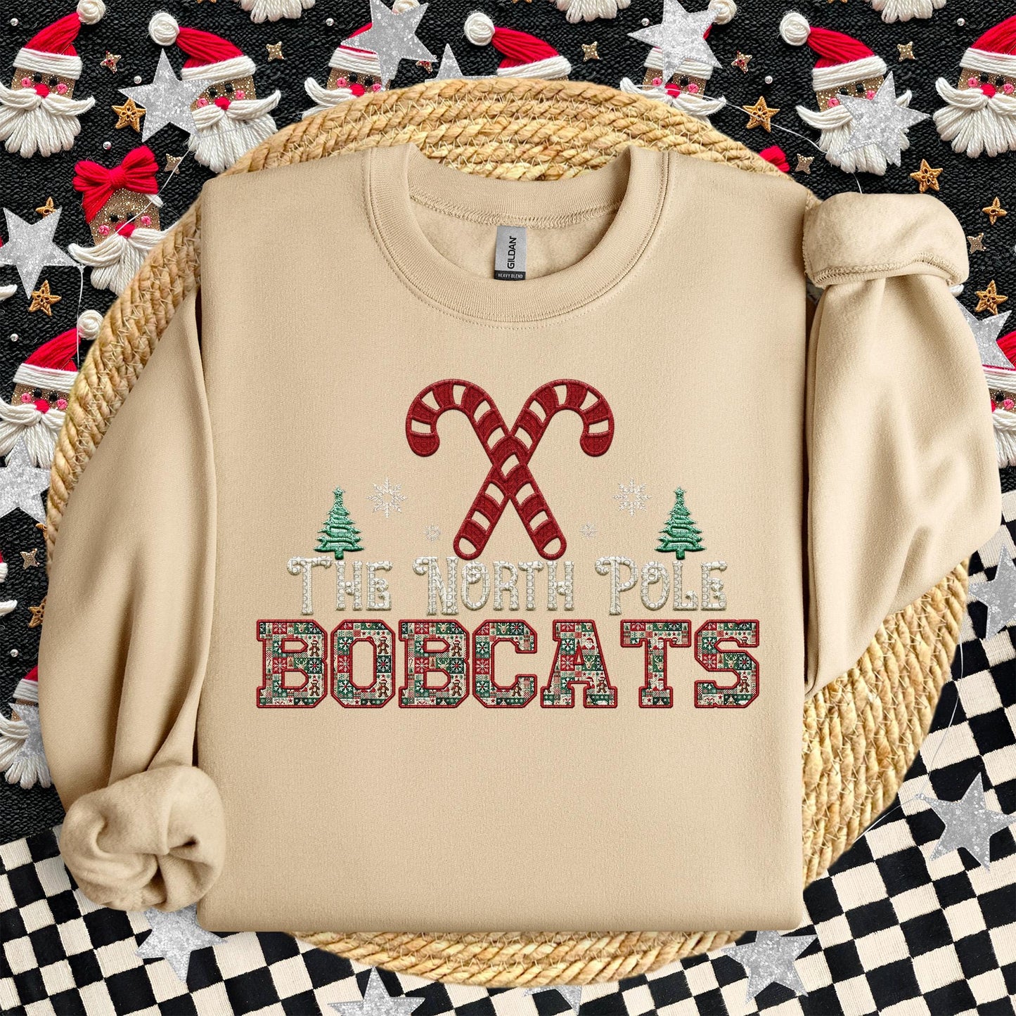 Bobcats Christmas themed Mascot PNG Christmas School Spirit, Holiday Mascot, Game day Christmas Festive Faux Embroidery Digital Download