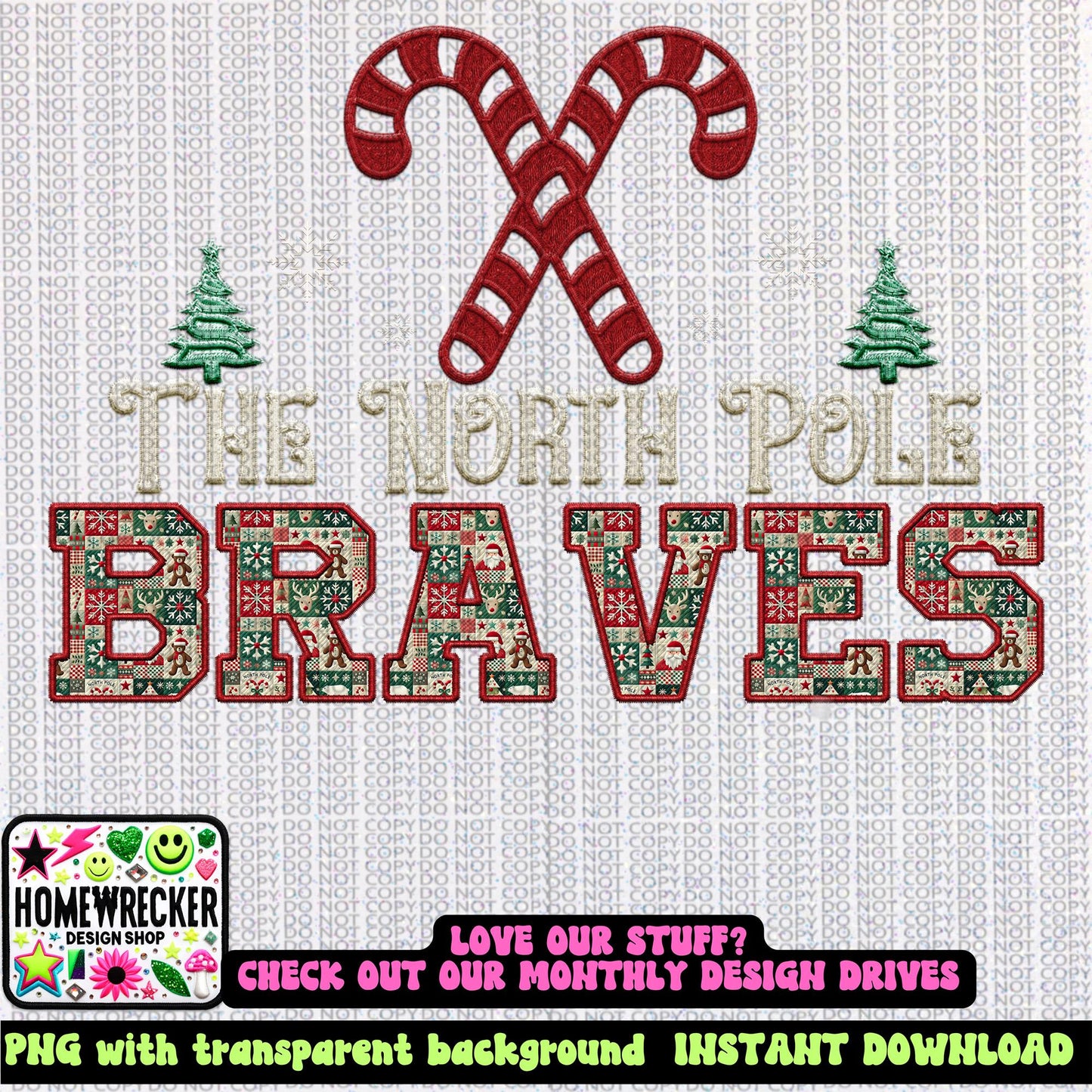 Braves Christmas themed Mascot PNG Christmas School Spirit, Holiday Mascot, Game day Christmas Festive Faux Embroidery Digital Download