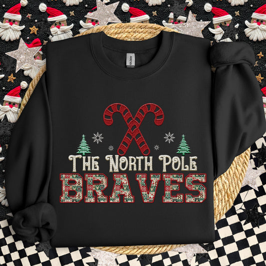 Braves Christmas themed Mascot PNG Christmas School Spirit, Holiday Mascot, Game day Christmas Festive Faux Embroidery Digital Download