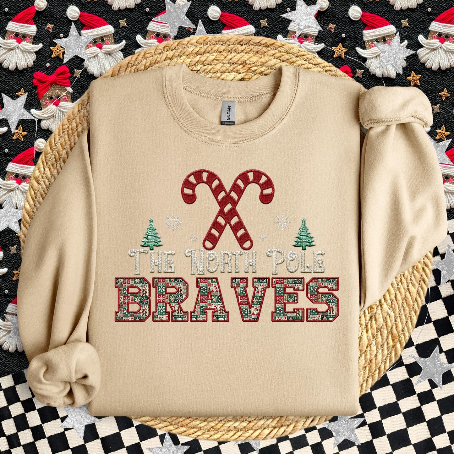 Braves Christmas themed Mascot PNG Christmas School Spirit, Holiday Mascot, Game day Christmas Festive Faux Embroidery Digital Download