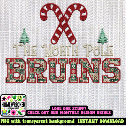 Bruins Christmas themed Mascot PNG Christmas School Spirit, Holiday Mascot, Game day Christmas Festive Faux Embroidery Digital Download