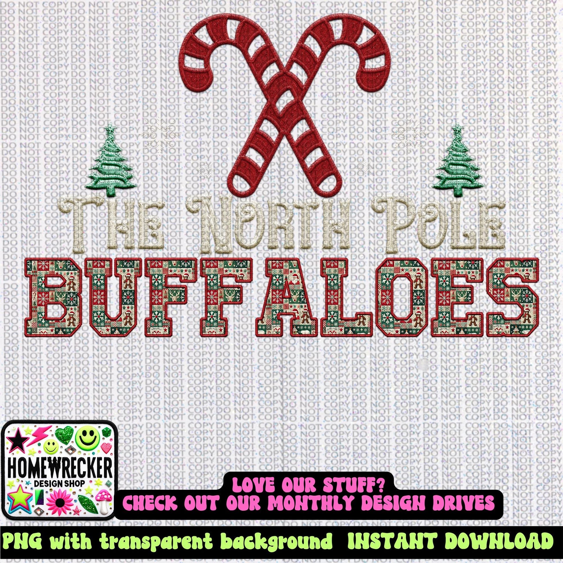 Buffaloes Christmas themed Mascot PNG Christmas School Spirit, Holiday Mascot, Game day Christmas Festive Faux Embroidery Digital Download