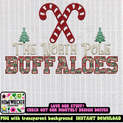 Buffaloes Christmas themed Mascot PNG Christmas School Spirit, Holiday Mascot, Game day Christmas Festive Faux Embroidery Digital Download