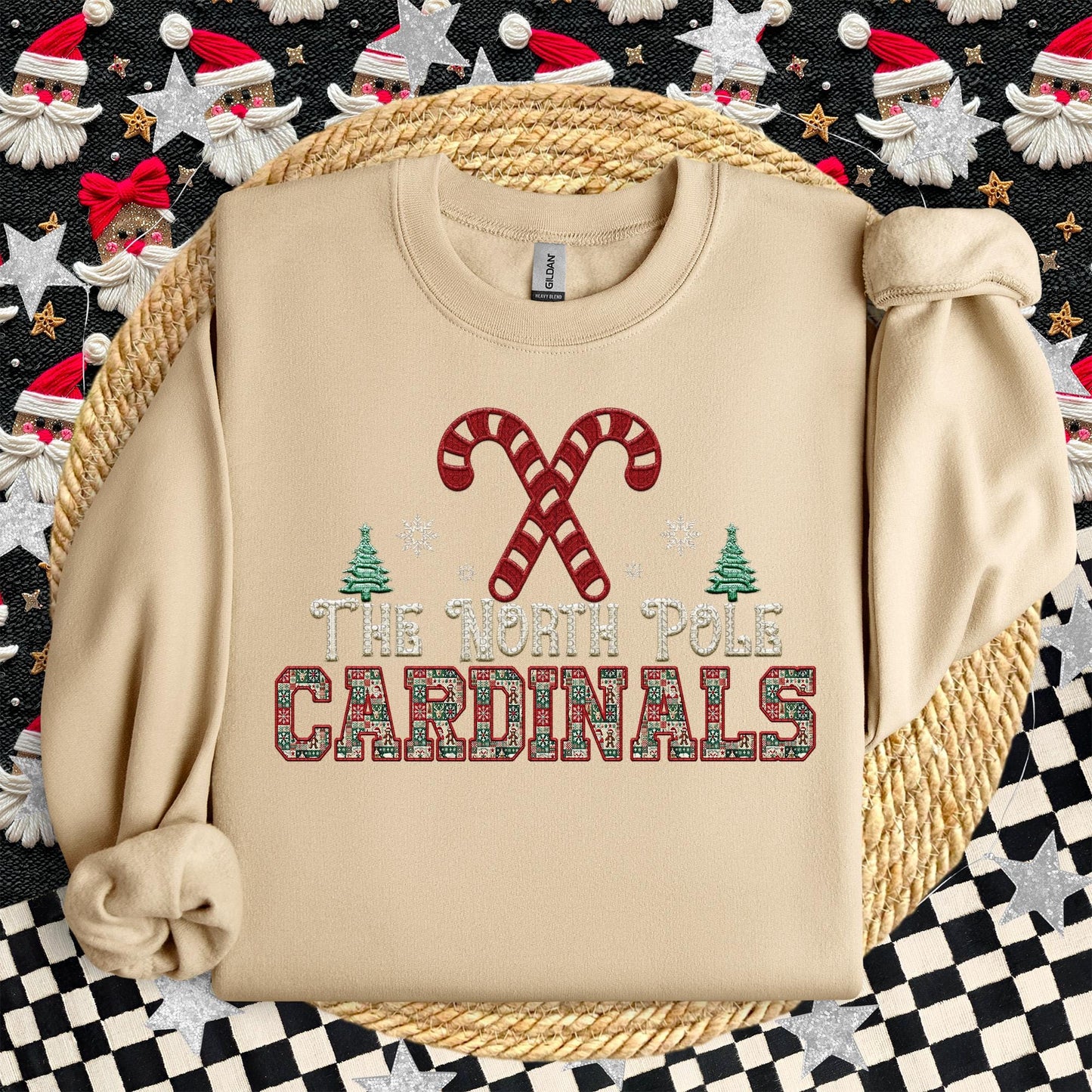 Cardinals Christmas themed Mascot PNG Christmas School Spirit, Holiday Mascot, Game day Christmas Festive Faux Embroidery Digital Download