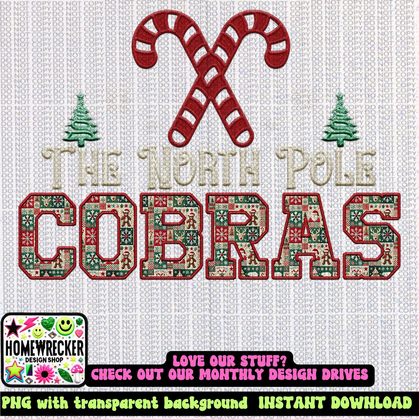 Cobras Christmas themed Mascot PNG Christmas School Spirit, Holiday Mascot, Game day Christmas Festive Faux Embroidery Digital Download