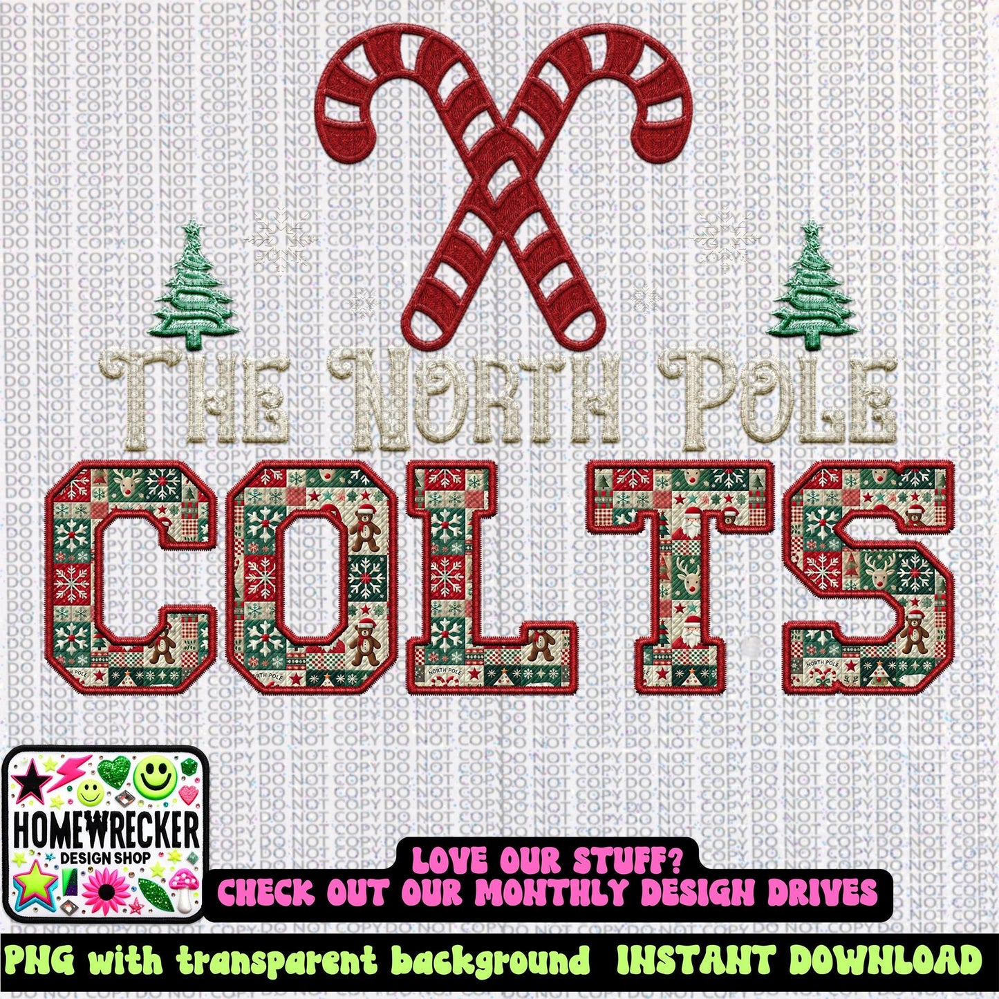 Colts Christmas themed Mascot PNG Christmas School Spirit, Holiday Mascot, Game day Christmas Festive Faux Embroidery Digital Download