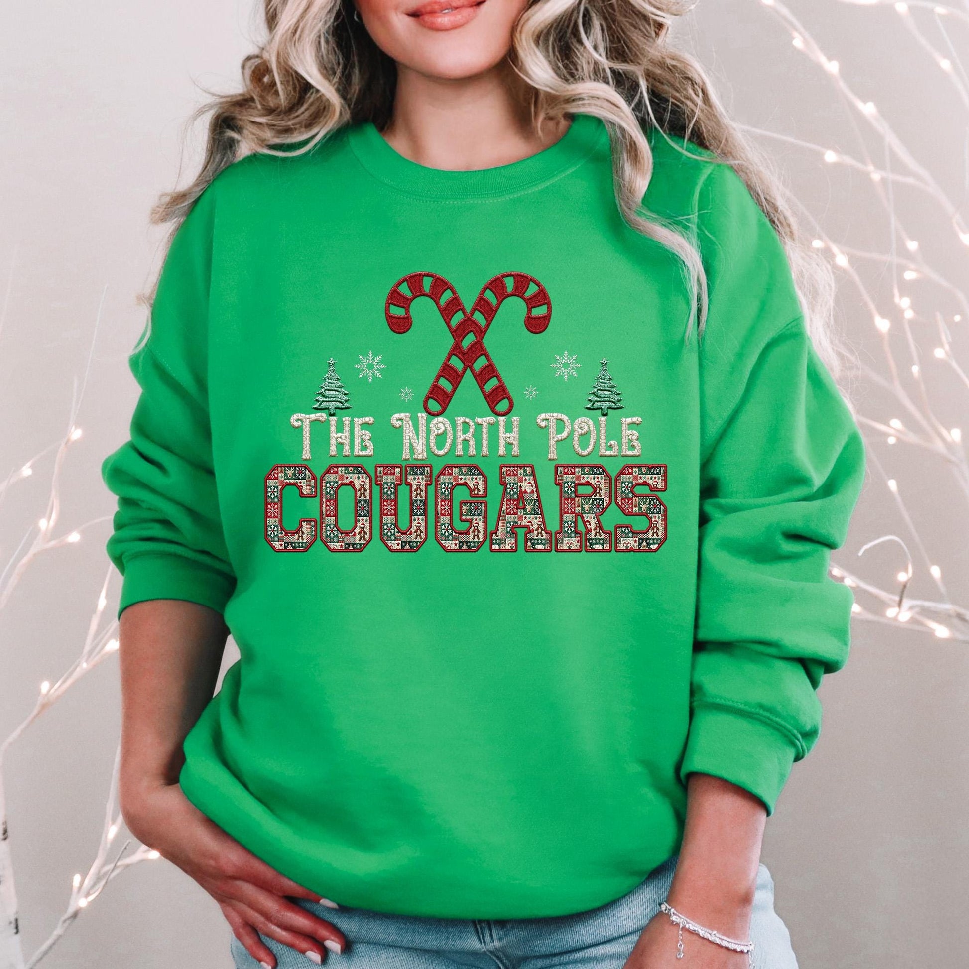 Cougars Christmas themed Mascot PNG Christmas School Spirit, Holiday Mascot, Game day Christmas Festive Faux Embroidery Digital Download