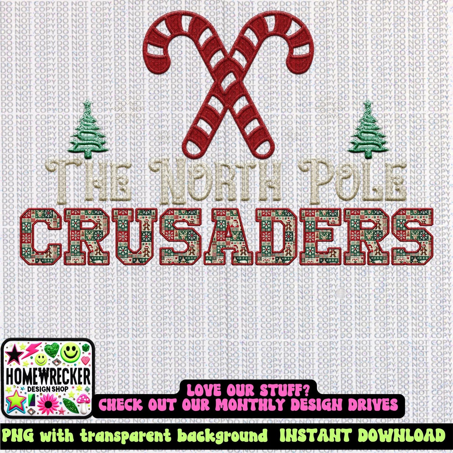 Crusaders Christmas themed Mascot PNG Christmas School Spirit, Holiday Mascot, Game day Christmas Festive Faux Embroidery Digital Download