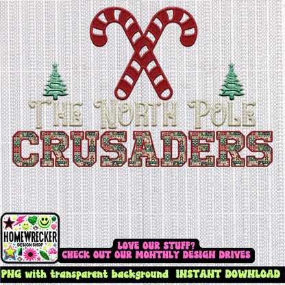 Crusaders Christmas themed Mascot PNG Christmas School Spirit, Holiday Mascot, Game day Christmas Festive Faux Embroidery Digital Download