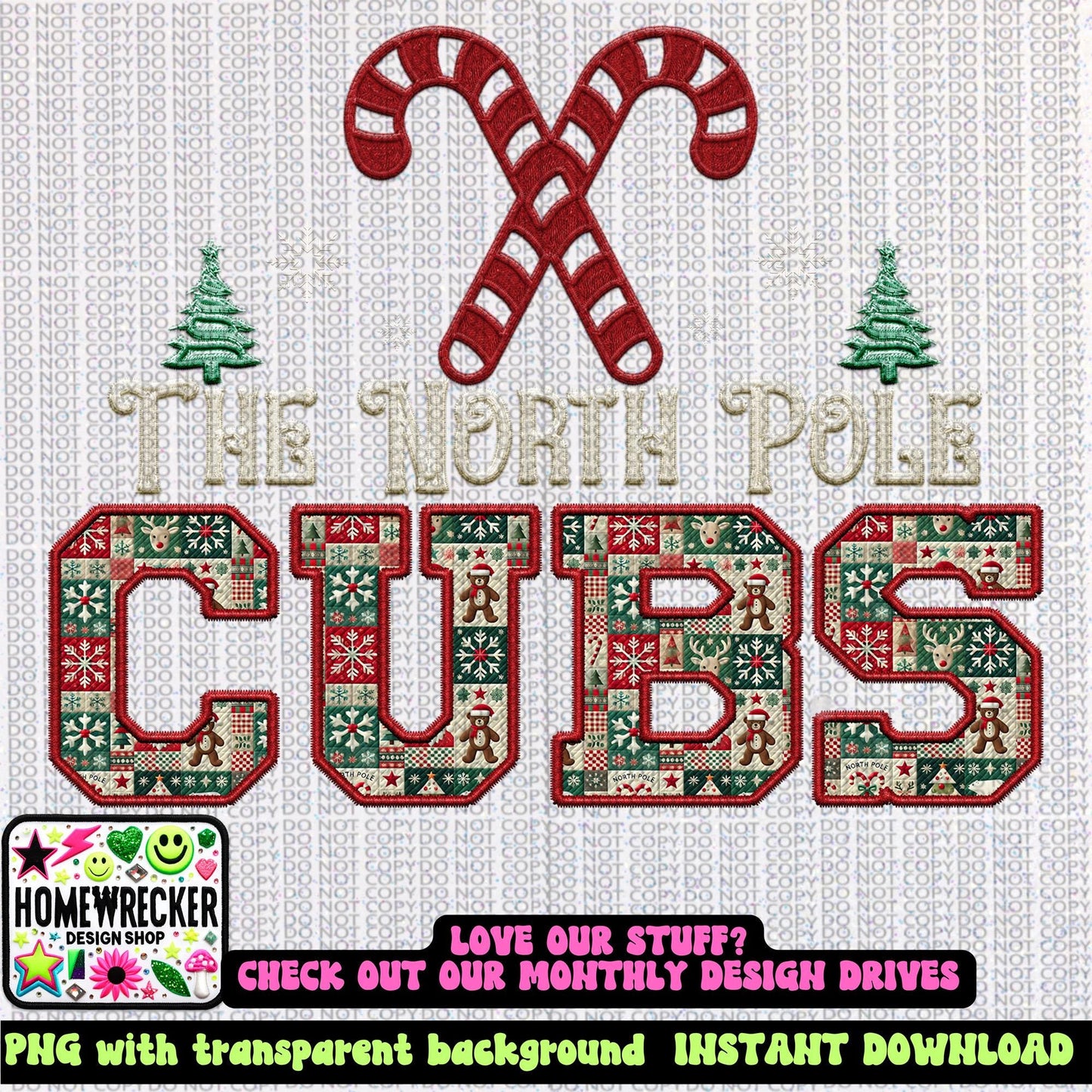 Cubs Christmas themed Mascot PNG Christmas School Spirit, Holiday Mascot, Game day Christmas Festive Faux Embroidery Digital Download