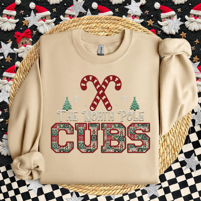 Cubs Christmas themed Mascot PNG Christmas School Spirit, Holiday Mascot, Game day Christmas Festive Faux Embroidery Digital Download