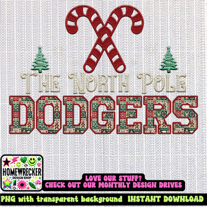 Dodges Christmas themed Mascot PNG Christmas School Spirit, Holiday Mascot, Game day Christmas Festive Faux Embroidery Digital Download