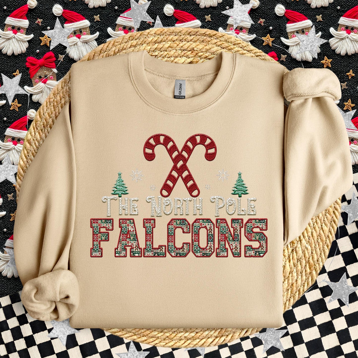 Falcons Christmas themed Mascot PNG Christmas School Spirit, Holiday Mascot, Game day Christmas Festive Faux Embroidery Digital Download