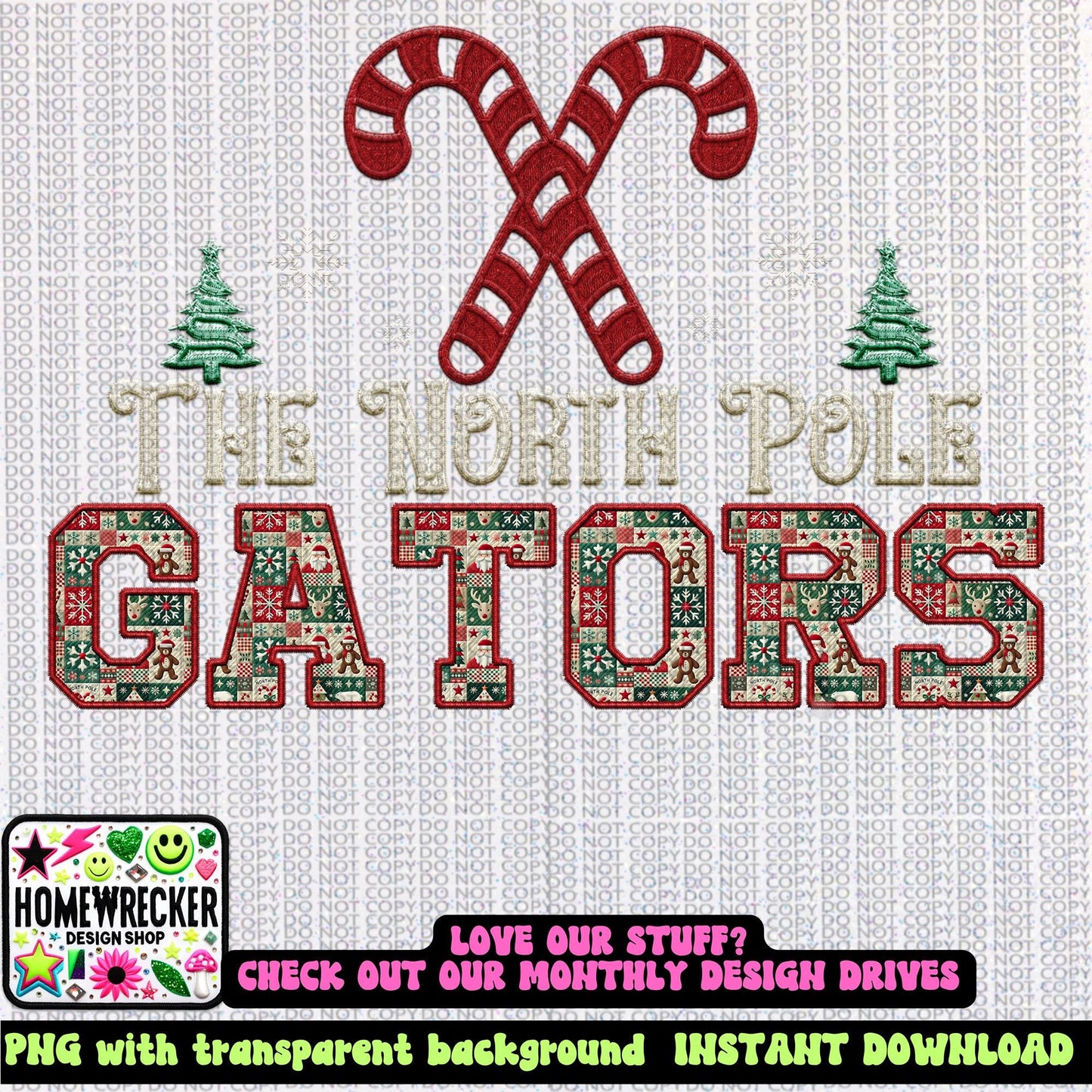 Gators Christmas themed Mascot PNG Christmas School Spirit, Holiday Mascot, Game day Christmas Festive Faux Embroidery Digital Download