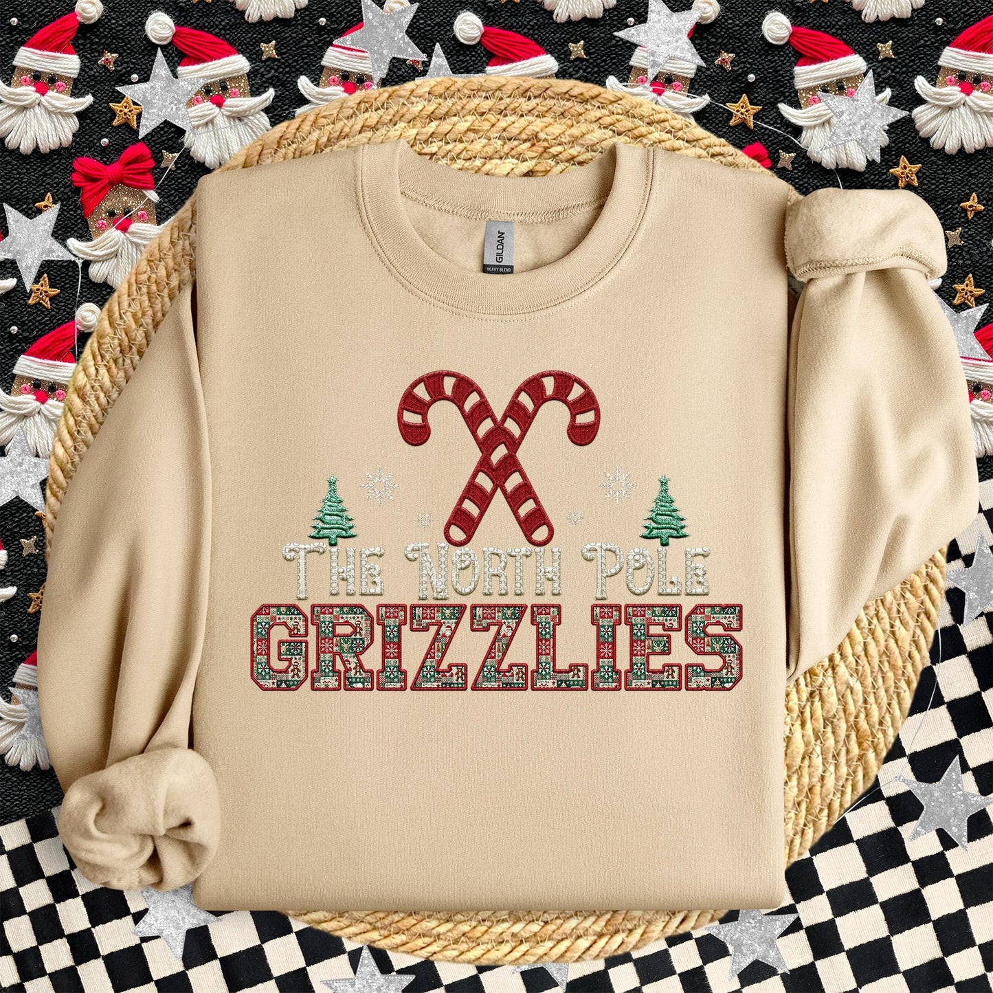 Grizzlies Christmas themed Mascot PNG Christmas School Spirit, Holiday Mascot, Game day Christmas Festive Faux Embroidery Digital Download