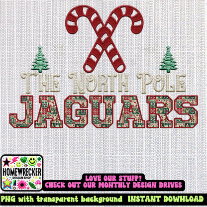 Jaguars Christmas themed Mascot PNG Christmas School Spirit, Holiday Mascot, Game day Christmas Festive Faux Embroidery Digital Download