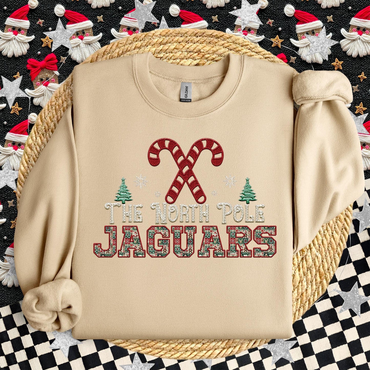 Jaguars Christmas themed Mascot PNG Christmas School Spirit, Holiday Mascot, Game day Christmas Festive Faux Embroidery Digital Download