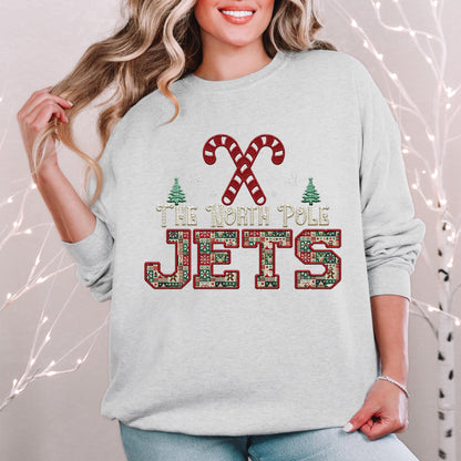 Jets Christmas themed Mascot PNG Christmas School Spirit, Holiday Mascot, Game day Christmas Festive Faux Embroidery Digital Download