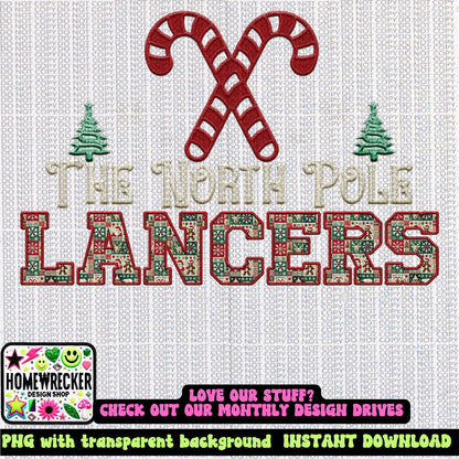 Lancers Christmas themed Mascot PNG Christmas School Spirit, Holiday Mascot, Game day Christmas Festive Faux Embroidery Digital Download