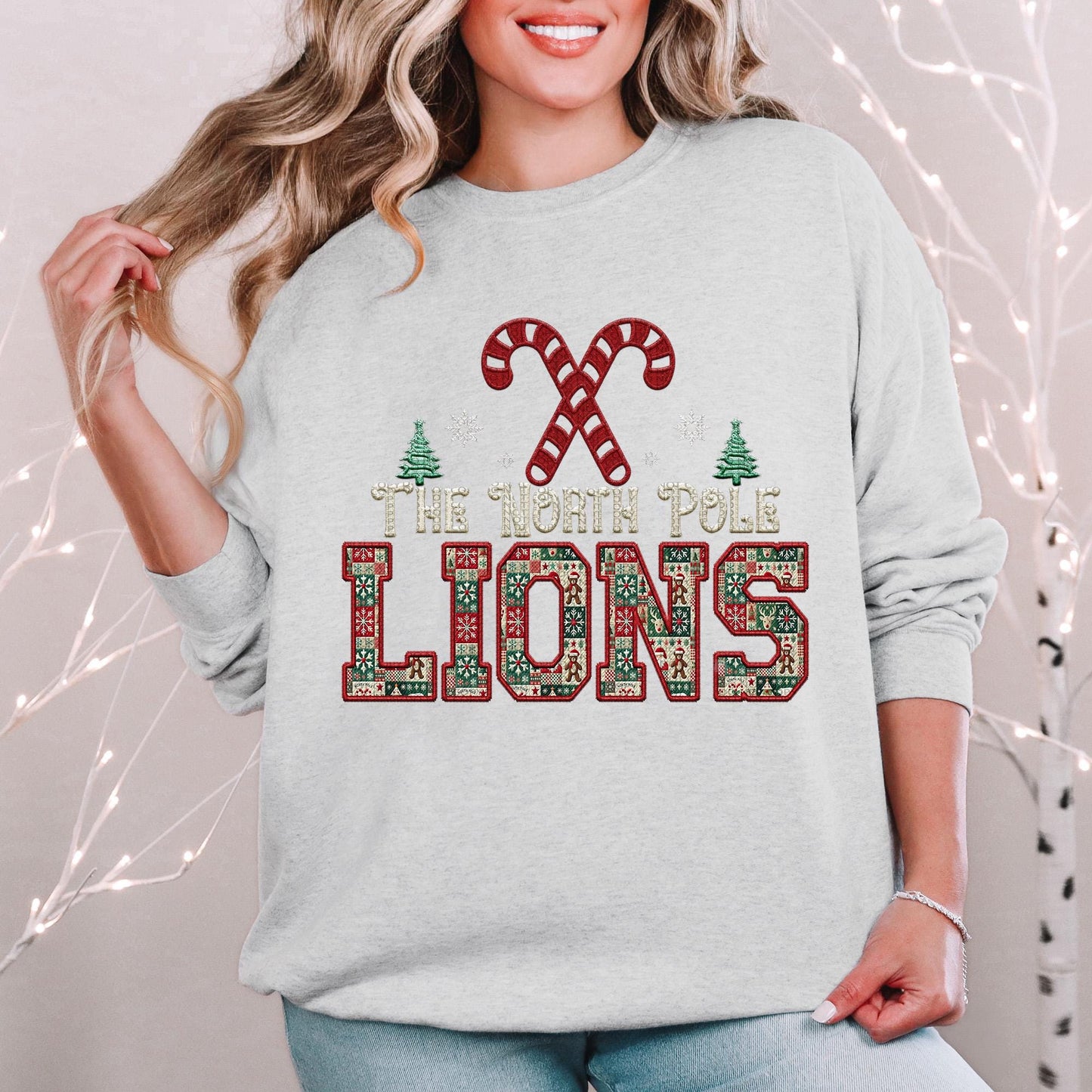 Lions Christmas themed Mascot PNG Christmas School Spirit, Holiday Mascot, Game day Christmas Festive Faux Embroidery Digital Download