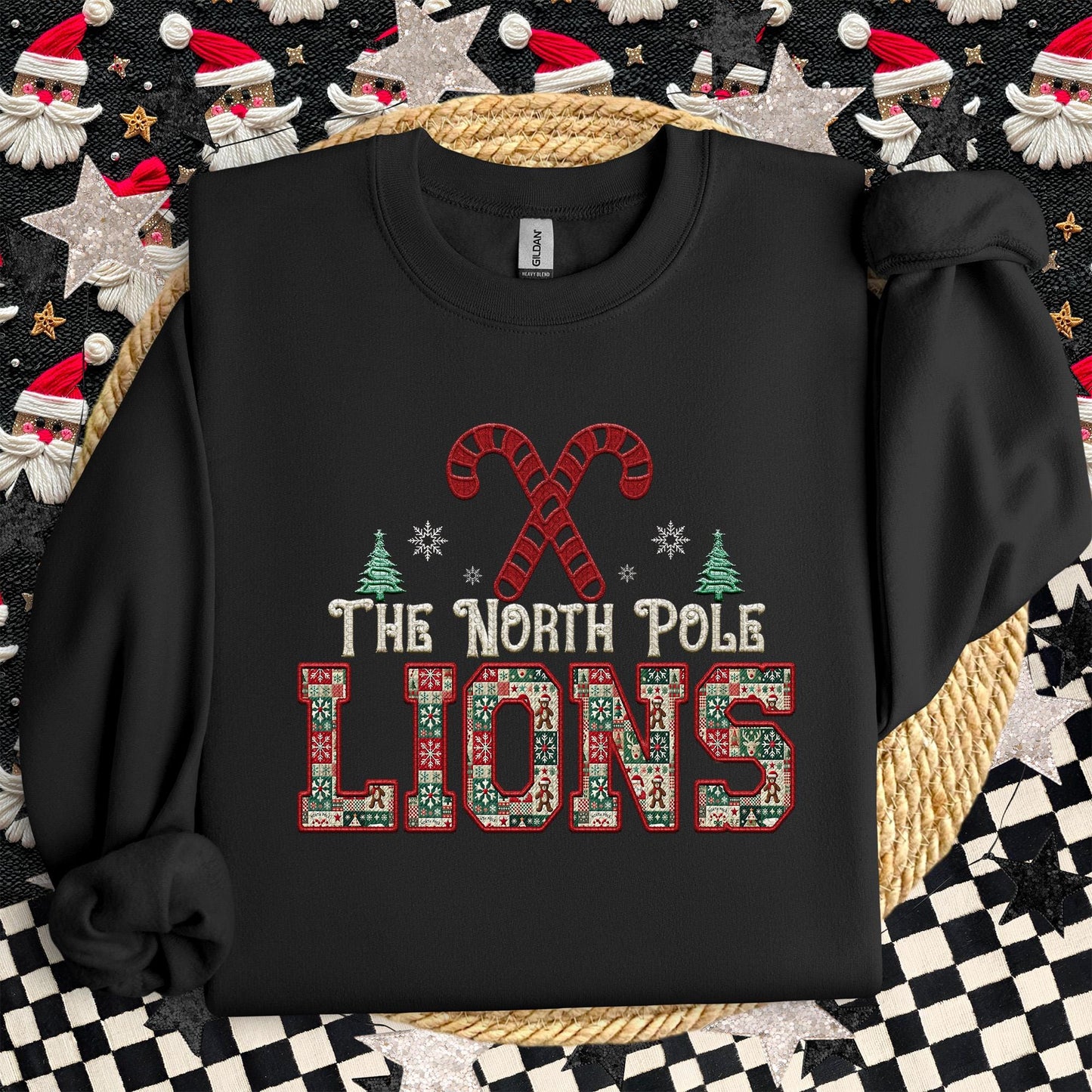 Lions Christmas themed Mascot PNG Christmas School Spirit, Holiday Mascot, Game day Christmas Festive Faux Embroidery Digital Download