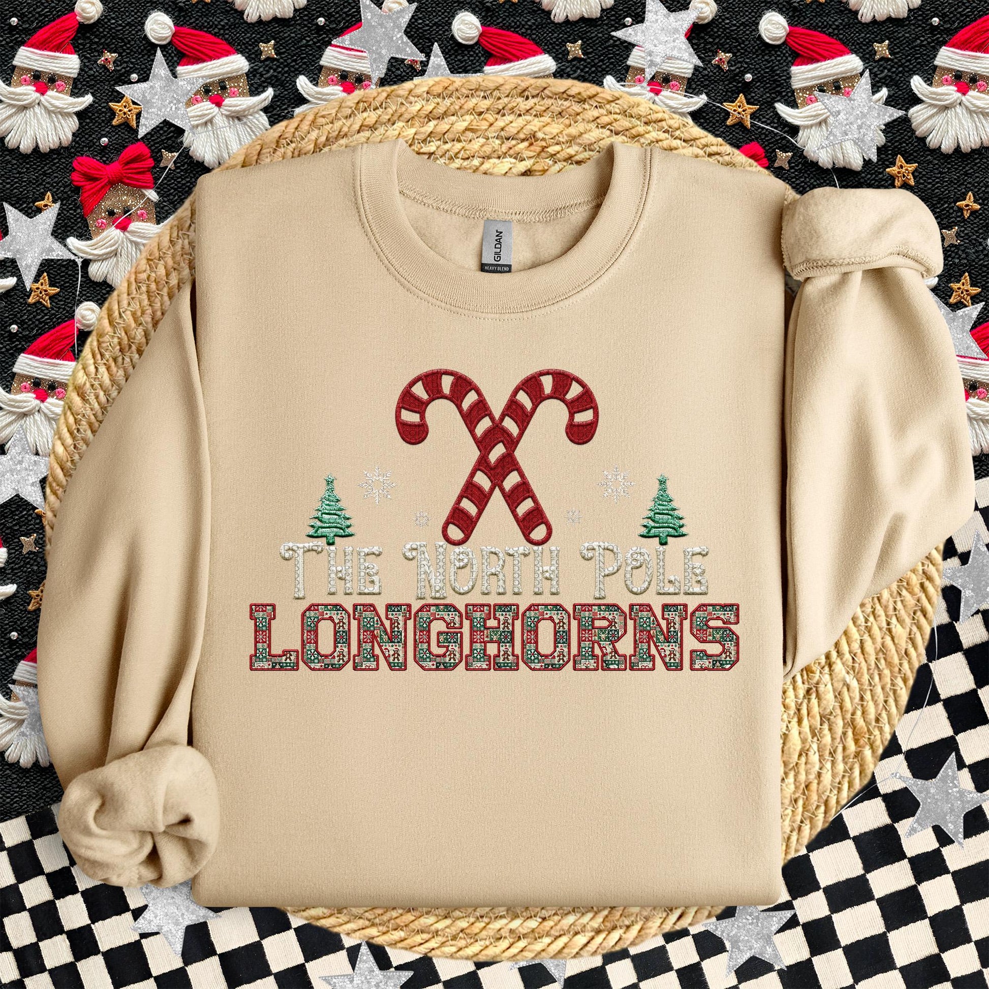 Longhorns Christmas themed Mascot PNG Christmas School Spirit, Holiday Mascot, Game day Christmas Festive Faux Embroidery Digital Download