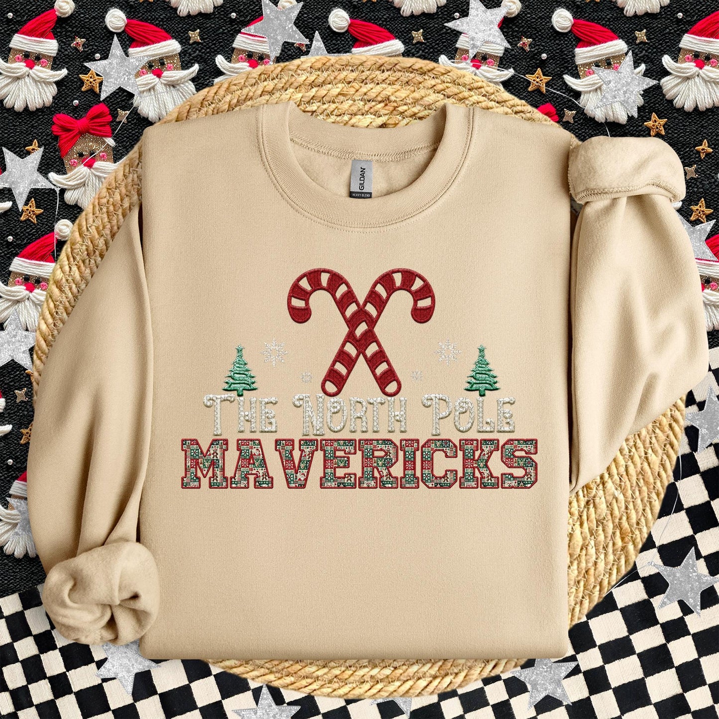 Mavericks Christmas themed Mascot PNG Christmas School Spirit, Holiday Mascot, Game day Christmas Festive Faux Embroidery Digital Download
