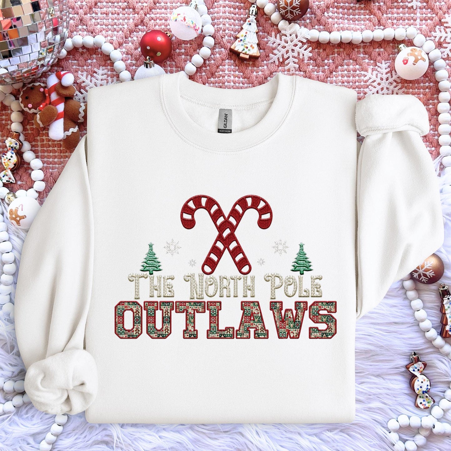 Outlaws Christmas themed Mascot PNG Christmas School Spirit,Holiday Mascot, Game day Christmas Festive Faux Embroidery Digital Download