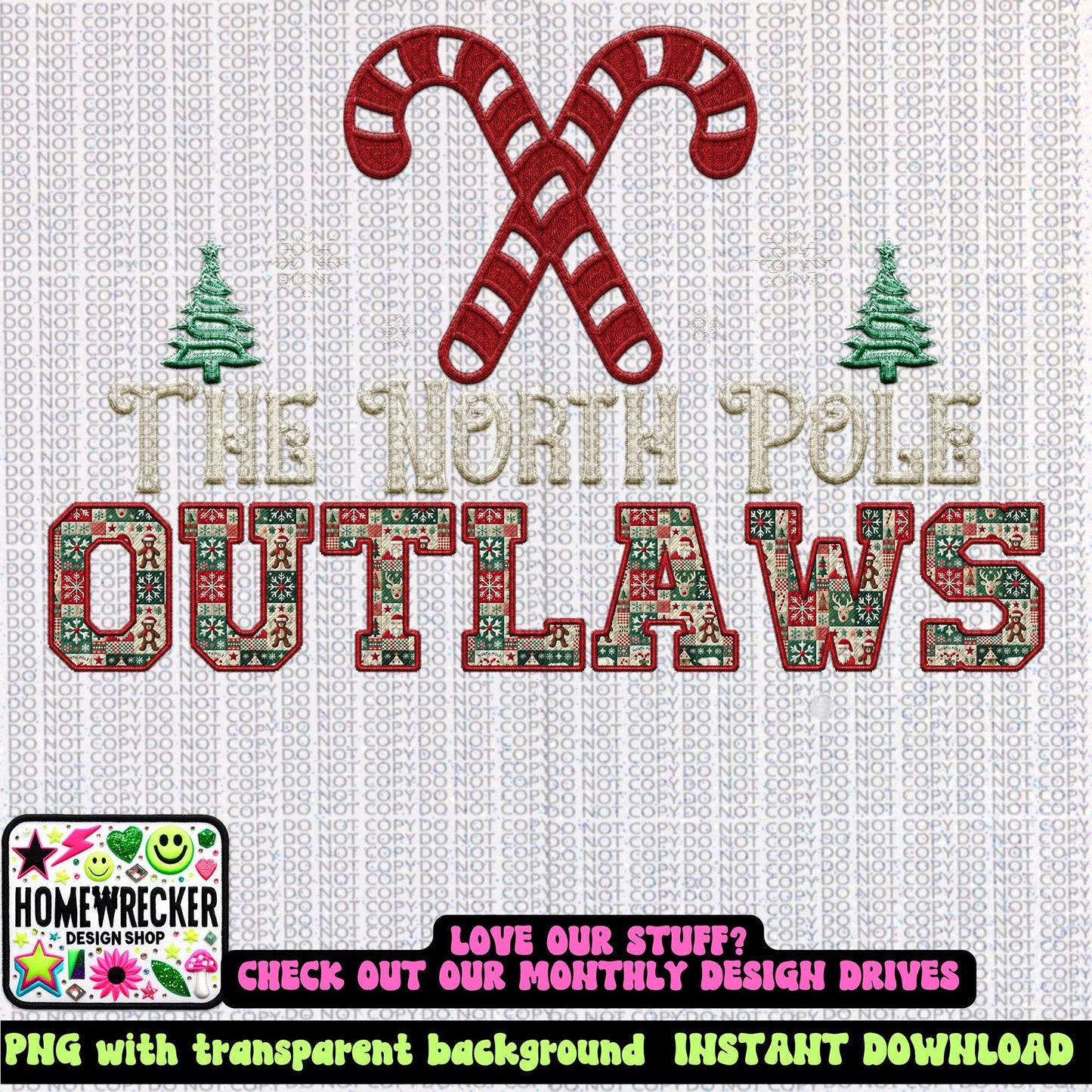 Outlaws Christmas themed Mascot PNG Christmas School Spirit,Holiday Mascot, Game day Christmas Festive Faux Embroidery Digital Download