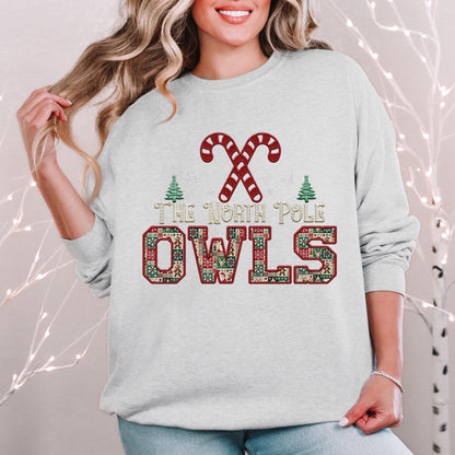 Owls Christmas themed Mascot PNG Christmas School Spirit, Holiday Mascot, Game day Christmas Festive Faux Embroidery Digital Download