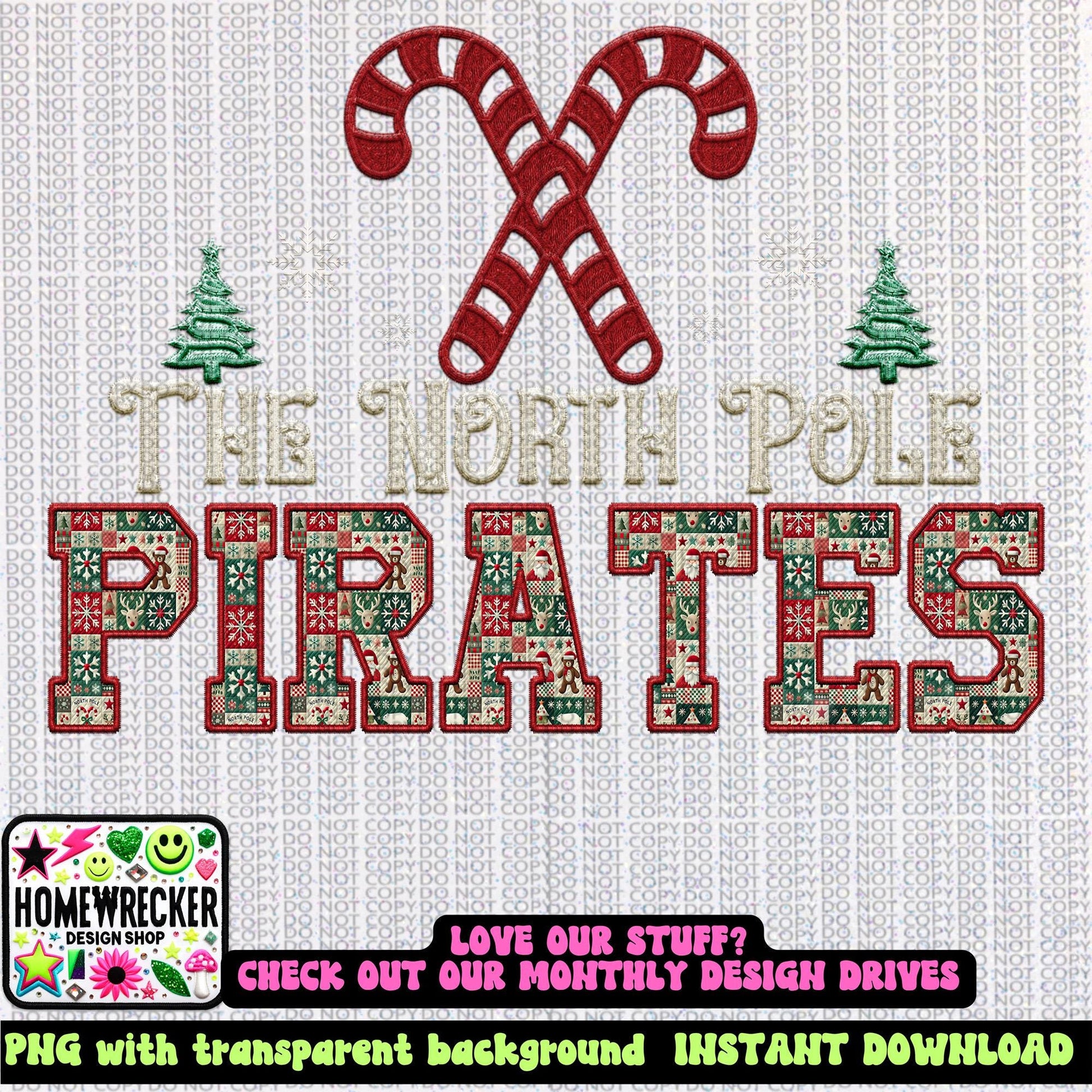 Pirates Christmas themed Mascot PNG Christmas School Spirit, Holiday Mascot, Game day Christmas Festive Faux Embroidery Digital Download