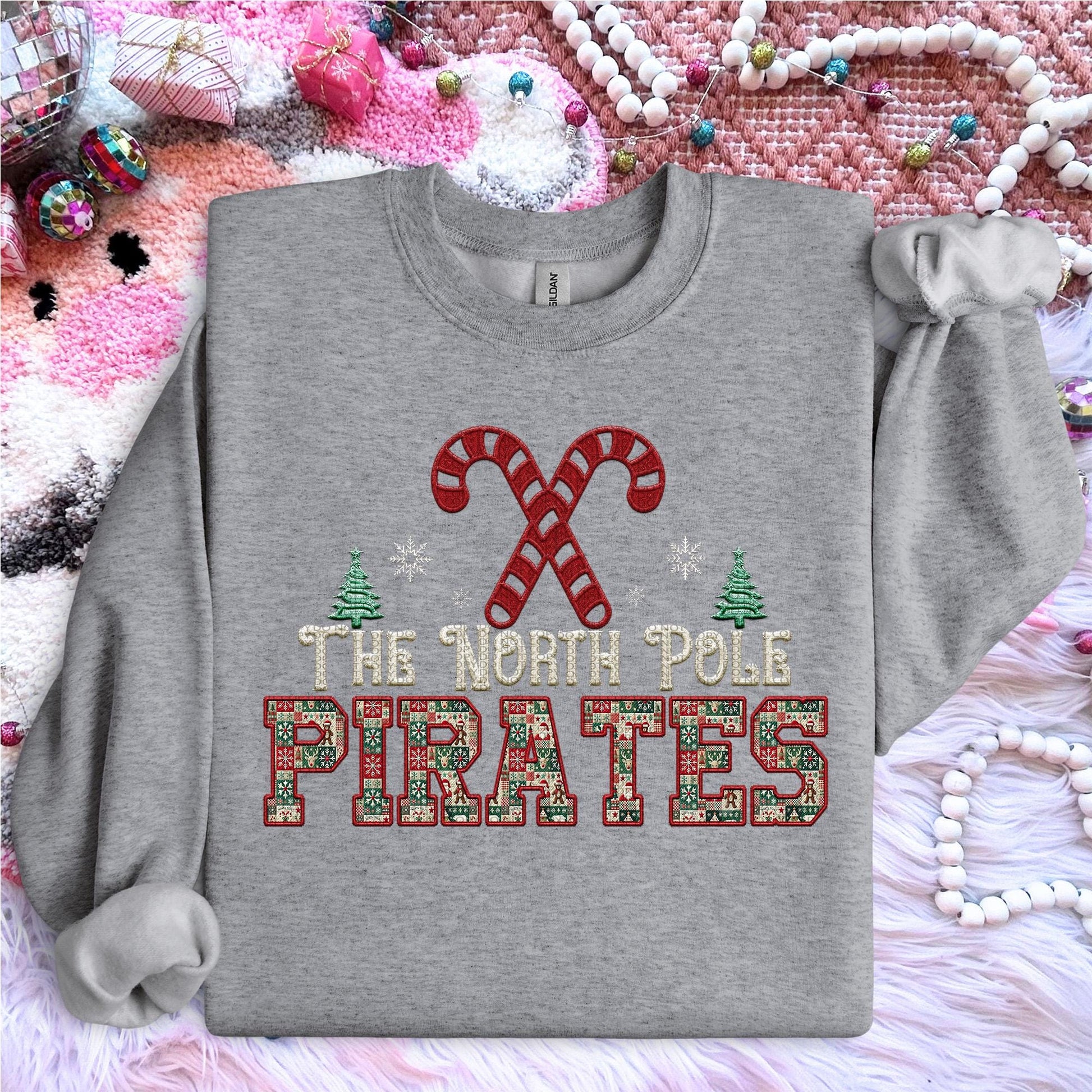 Pirates Christmas themed Mascot PNG Christmas School Spirit, Holiday Mascot, Game day Christmas Festive Faux Embroidery Digital Download