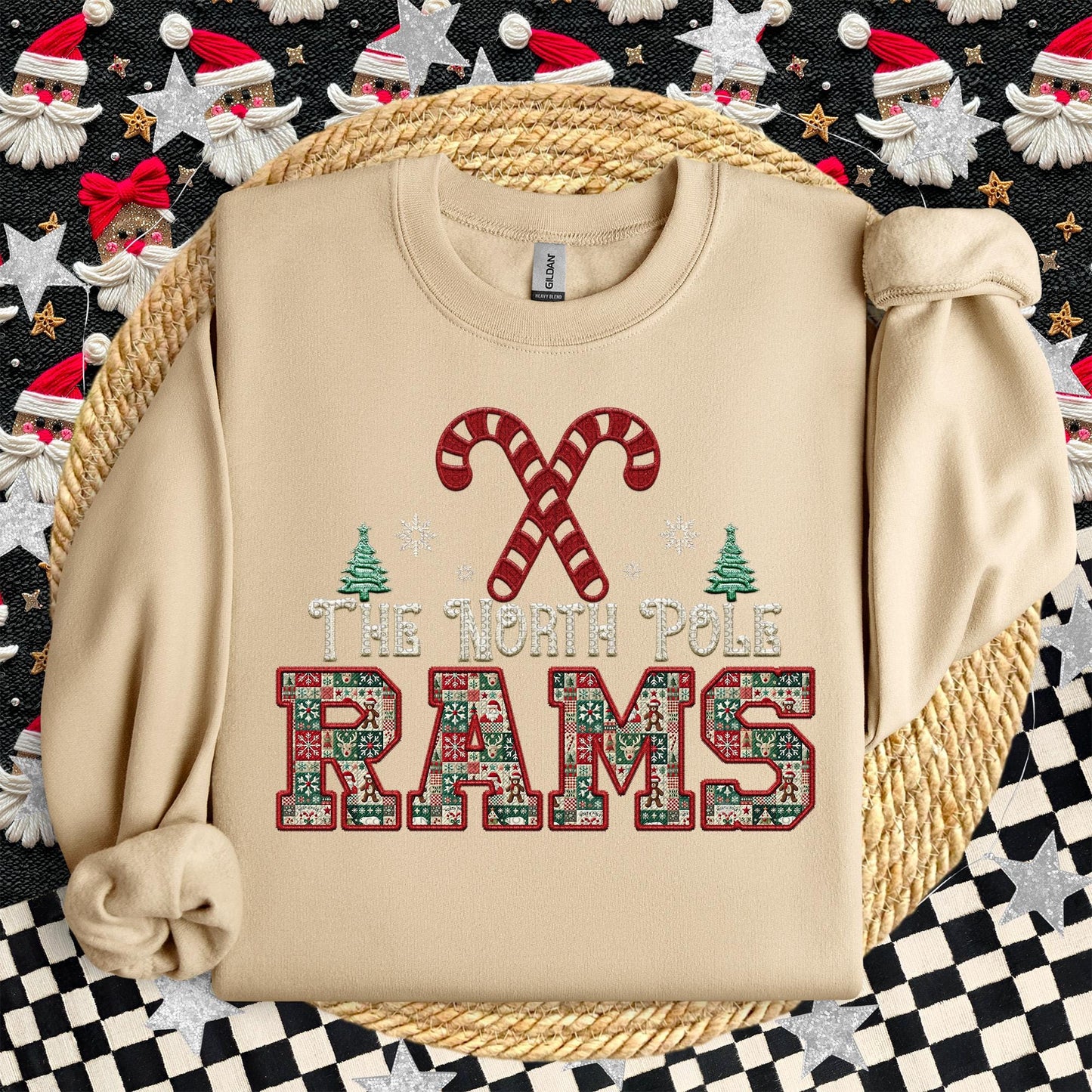 Rams Christmas themed Mascot PNG Christmas School Spirit,Holiday Mascot, Game day Christmas Festive Faux Embroidery Digital Download