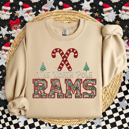Rams Christmas themed Mascot PNG Christmas School Spirit,Holiday Mascot, Game day Christmas Festive Faux Embroidery Digital Download