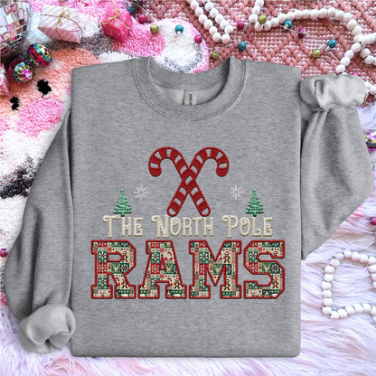 Rams Christmas themed Mascot PNG Christmas School Spirit,Holiday Mascot, Game day Christmas Festive Faux Embroidery Digital Download