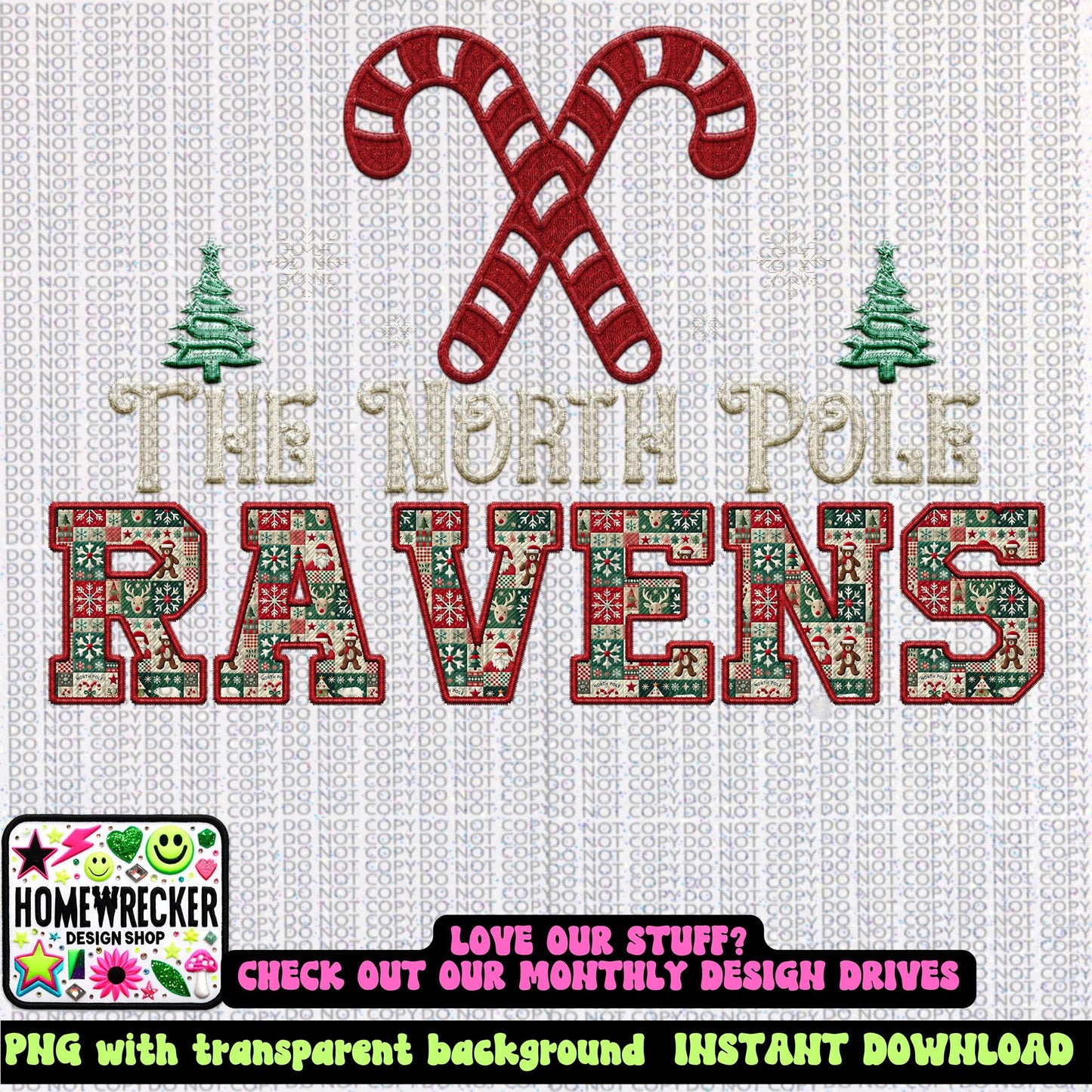 Ravens Christmas themed Mascot PNG Christmas School Spirit,Holiday Mascot, Game day Christmas Festive Faux Embroidery Digital Download