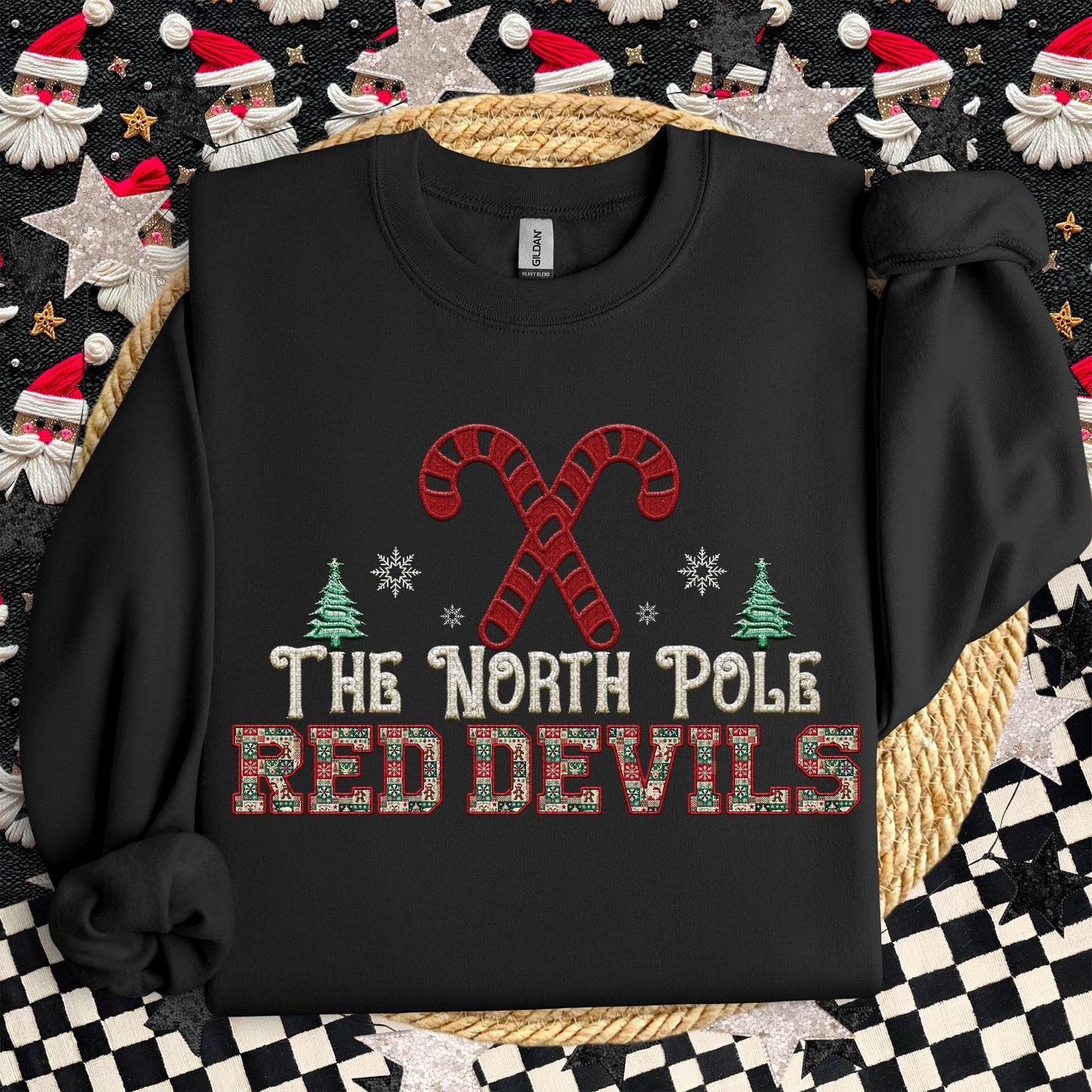 Red Devils Christmas themed Mascot PNG Christmas School Spirit,Holiday Mascot, Game day Christmas Festive Faux Embroidery Digital Download