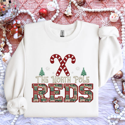 Reds Christmas themed Mascot PNG Christmas School Spirit, Holiday Mascot, Game day Christmas Festive Faux Embroidery Digital Download