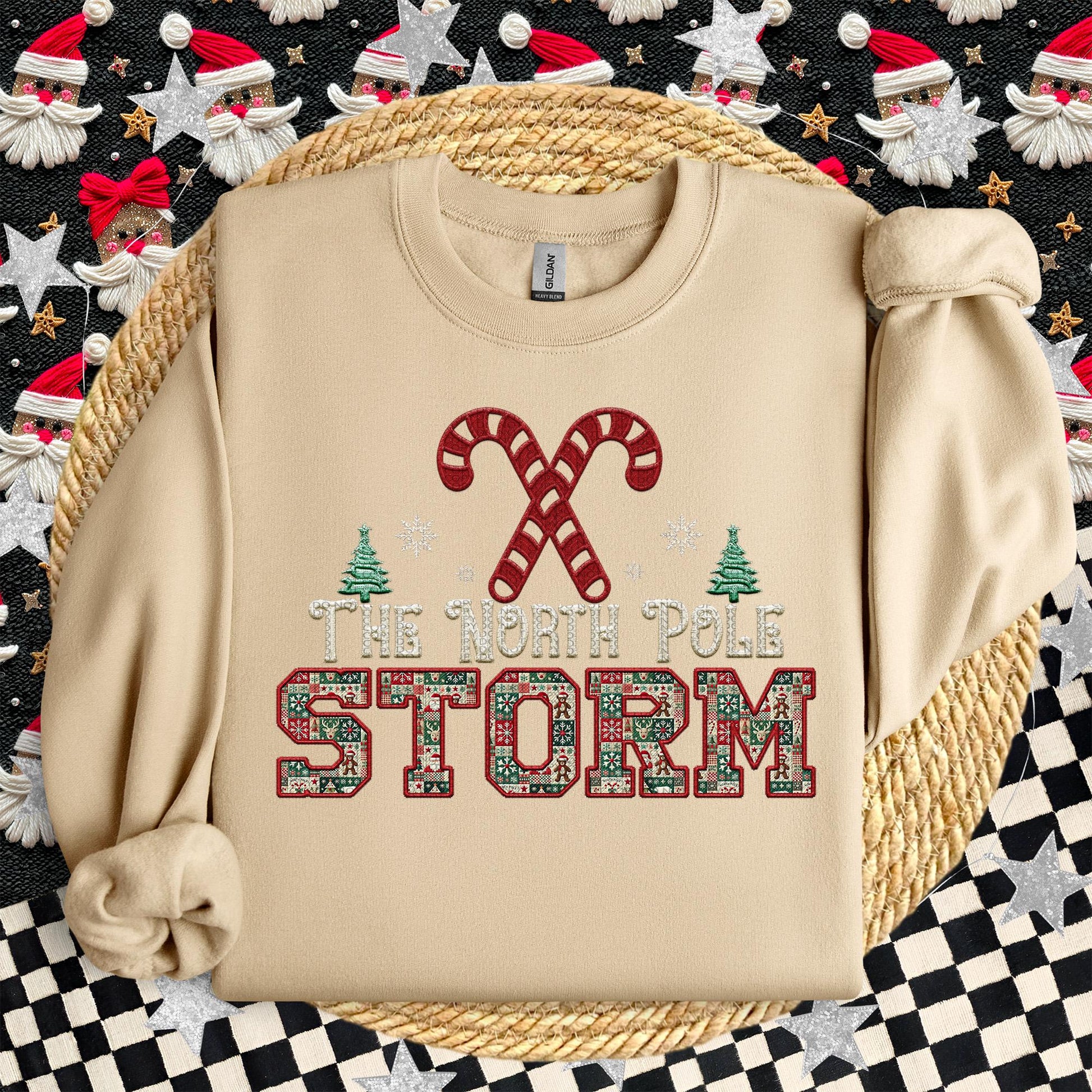 Storm Christmas themed Mascot PNG Christmas School Spirit, Holiday Mascot, Game day Christmas Festive Faux Embroidery Digital Download