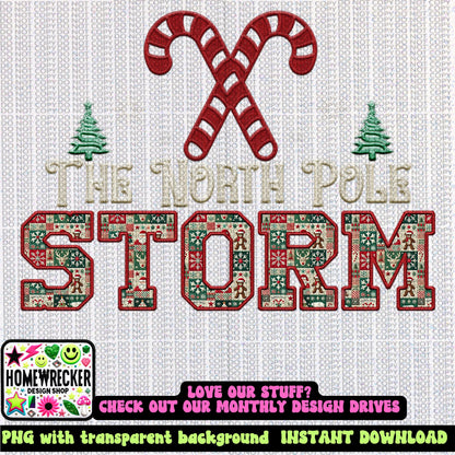 Storm Christmas themed Mascot PNG Christmas School Spirit, Holiday Mascot, Game day Christmas Festive Faux Embroidery Digital Download