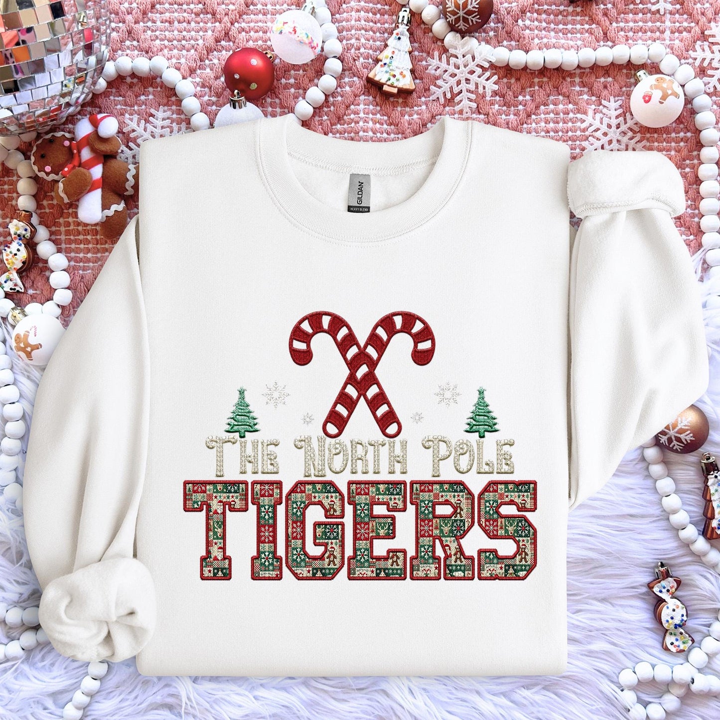 Tigers Christmas themed Mascot PNG Christmas School Spirit Holiday Mascot, Game day Christmas Festive Faux Embroidery Digital Download