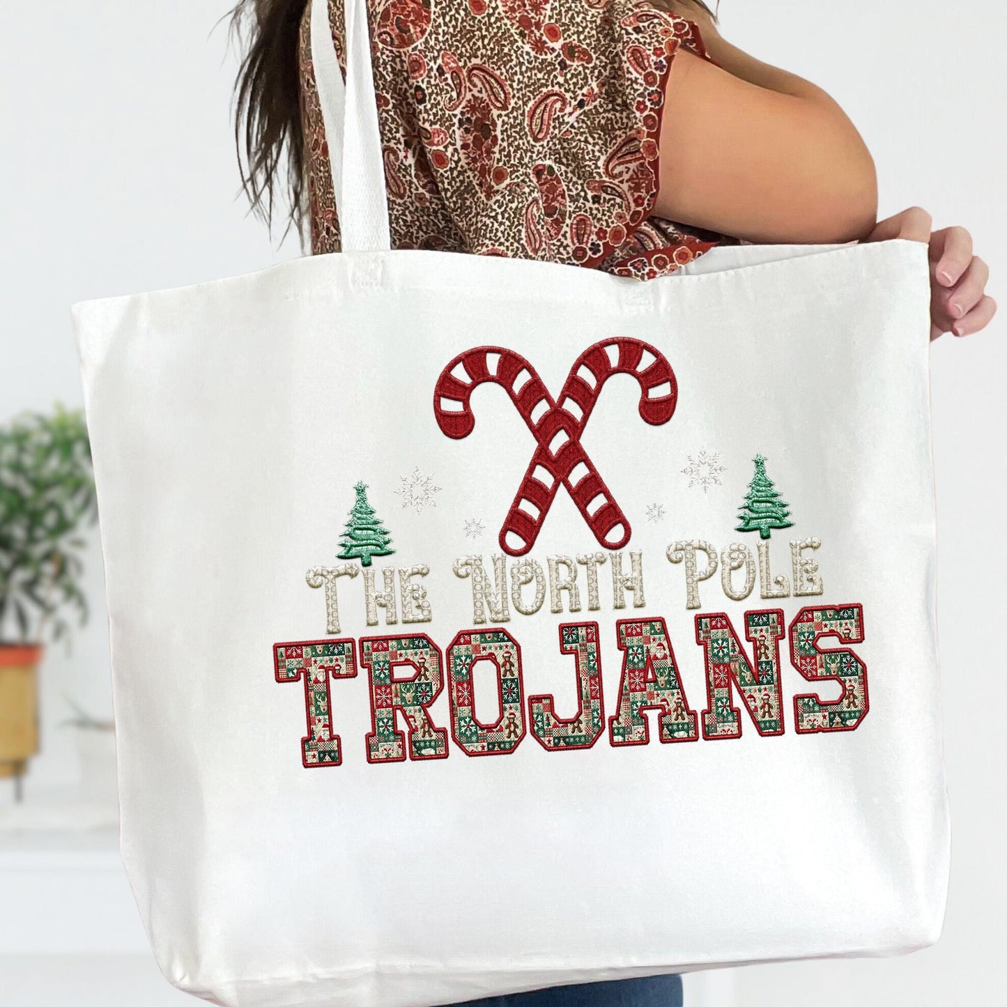 Trojans Christmas themed Mascot PNG Christmas School Spirit, Holiday Mascot, Game day Christmas Festive Faux Embroidery Digital Download