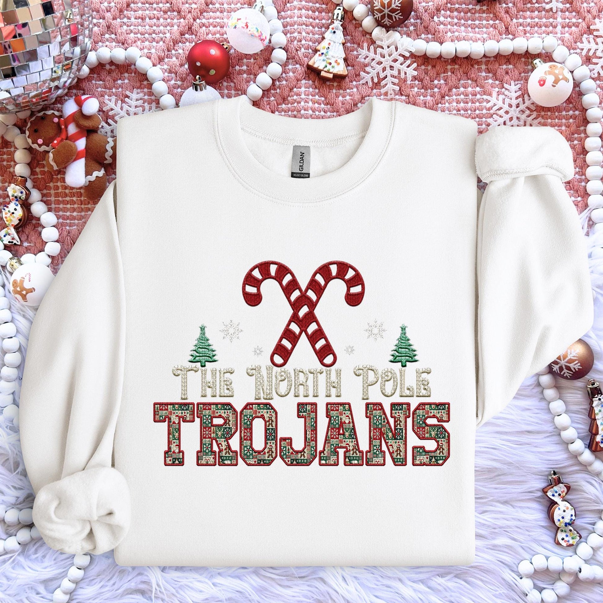 Trojans Christmas themed Mascot PNG Christmas School Spirit, Holiday Mascot, Game day Christmas Festive Faux Embroidery Digital Download