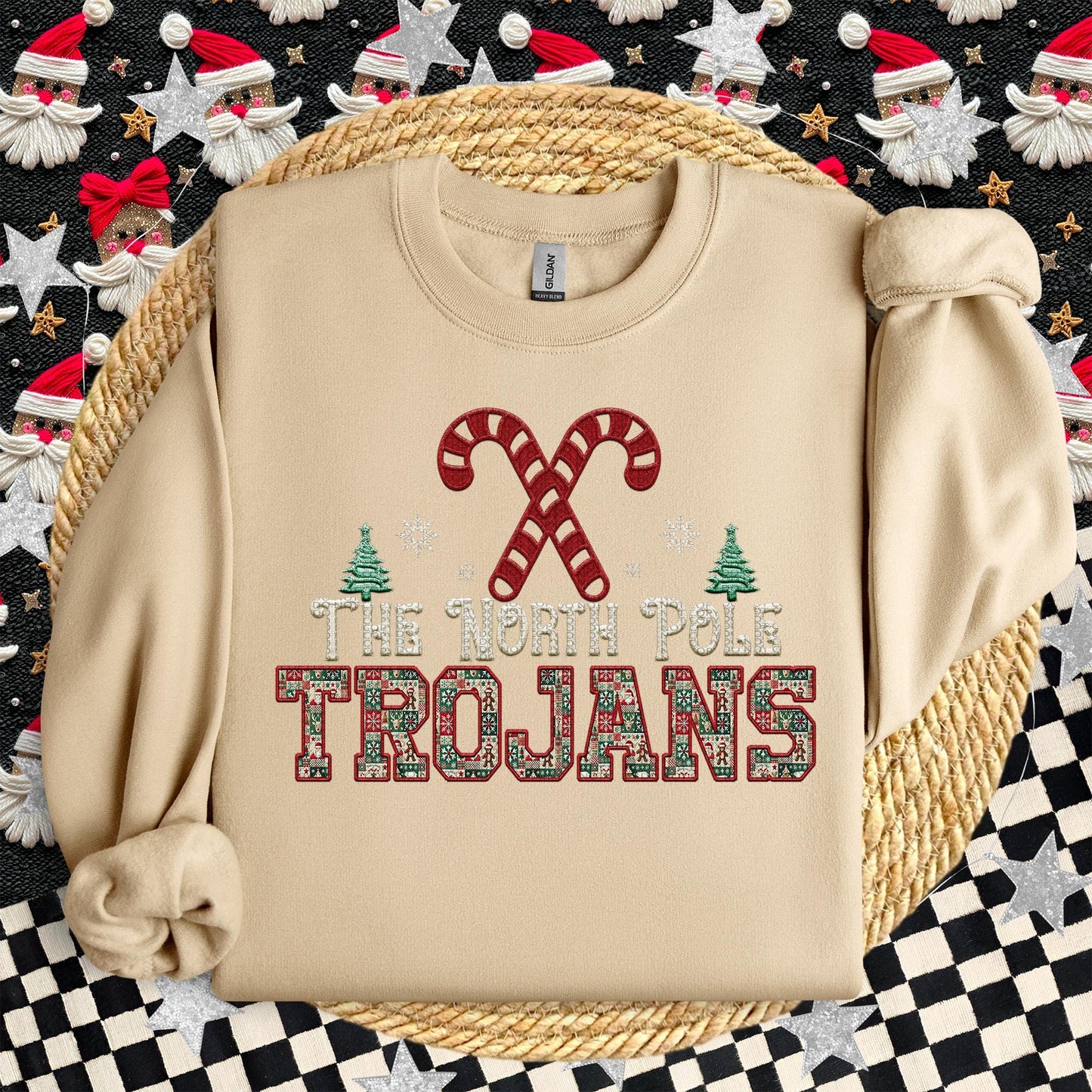 Trojans Christmas themed Mascot PNG Christmas School Spirit, Holiday Mascot, Game day Christmas Festive Faux Embroidery Digital Download