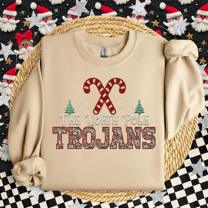 Trojans Christmas themed Mascot PNG Christmas School Spirit, Holiday Mascot, Game day Christmas Festive Faux Embroidery Digital Download