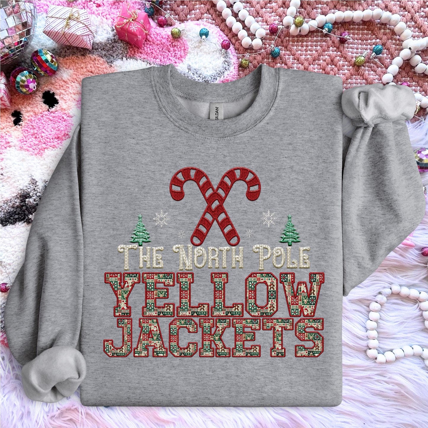 Yellowjackets Christmas themed Mascot PNG Christmas School Spirit, Holiday Mascot, Game day Christmas Faux Embroidery Digital Download