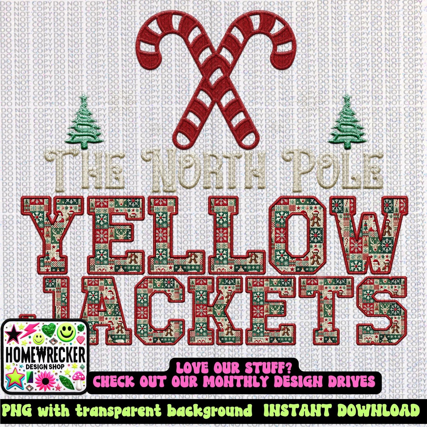 Yellowjackets Christmas themed Mascot PNG Christmas School Spirit, Holiday Mascot, Game day Christmas Faux Embroidery Digital Download