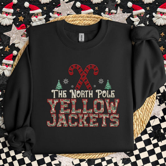 Yellowjackets Christmas themed Mascot PNG Christmas School Spirit, Holiday Mascot, Game day Christmas Faux Embroidery Digital Download