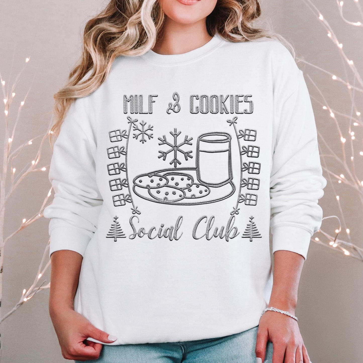 Milf and cookies social club, Milk and cookies, Santa's Cookies Christmas Snowflakes Faux Embroidery shirt Design PNG