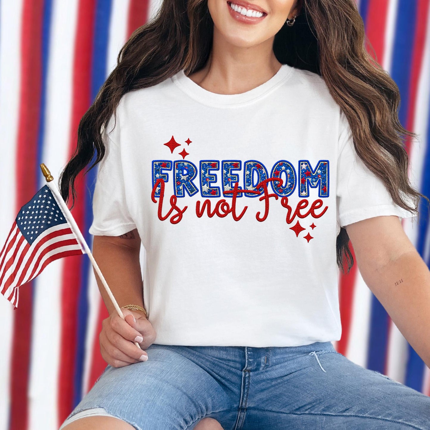 freedom is not free DIGITAL design, FAUX embroidery, veterens day, memorial day, labor day, patriotic, red white and blue, America PNG